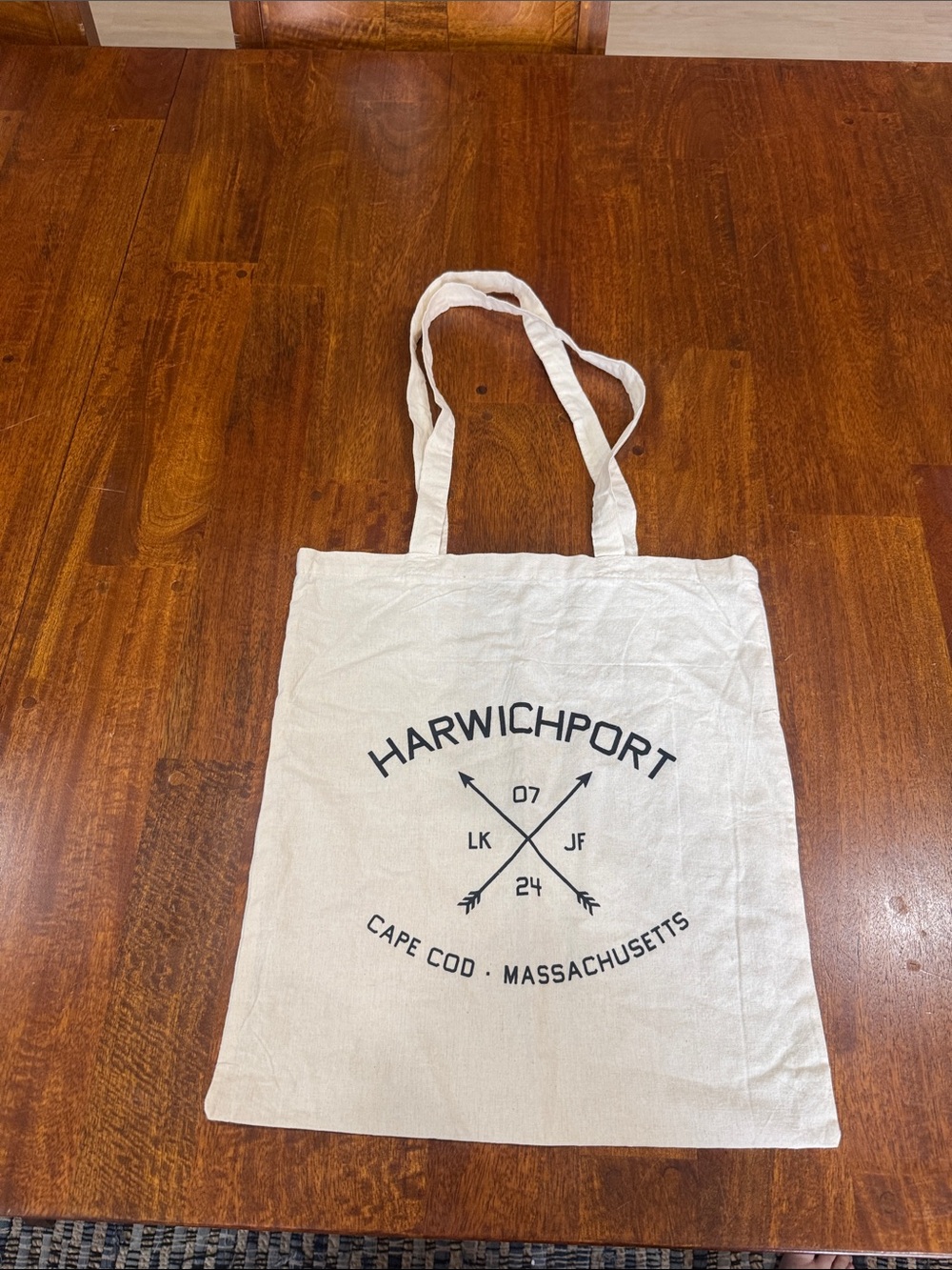 Harwichport Cape Cod Massachusetts Canvas Tote Bag - White with Black Print